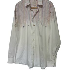 Haupt Mens White Long Sleeve Shirt Painters Colorful Stripes German 43/44 x17.5